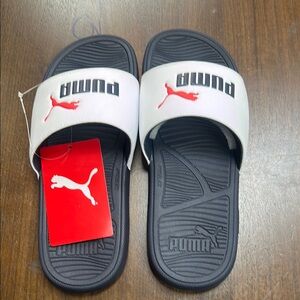 Puma White and Black Slide Sandals